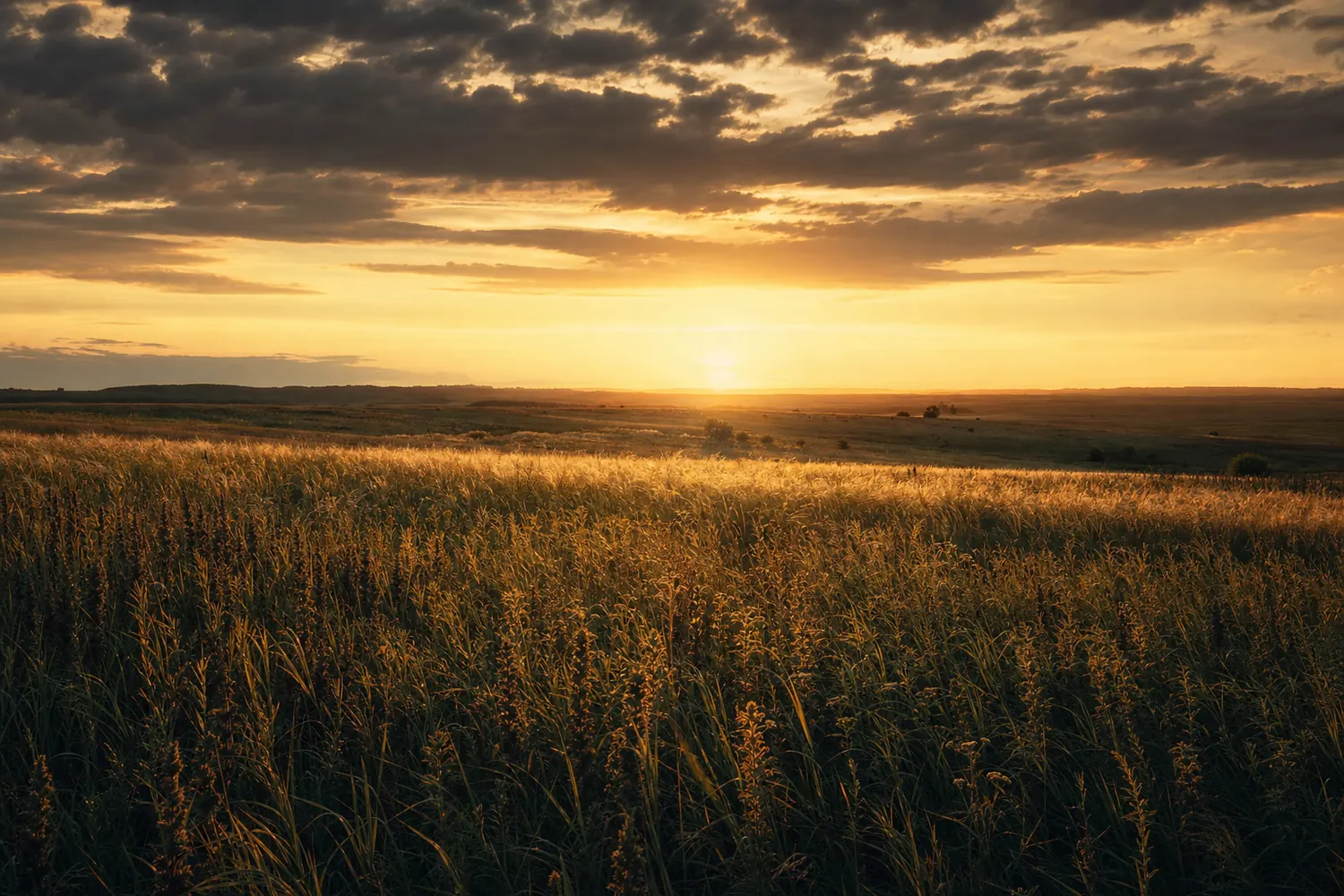Restored tallgrass prairie in Illinois under a wide open sky.