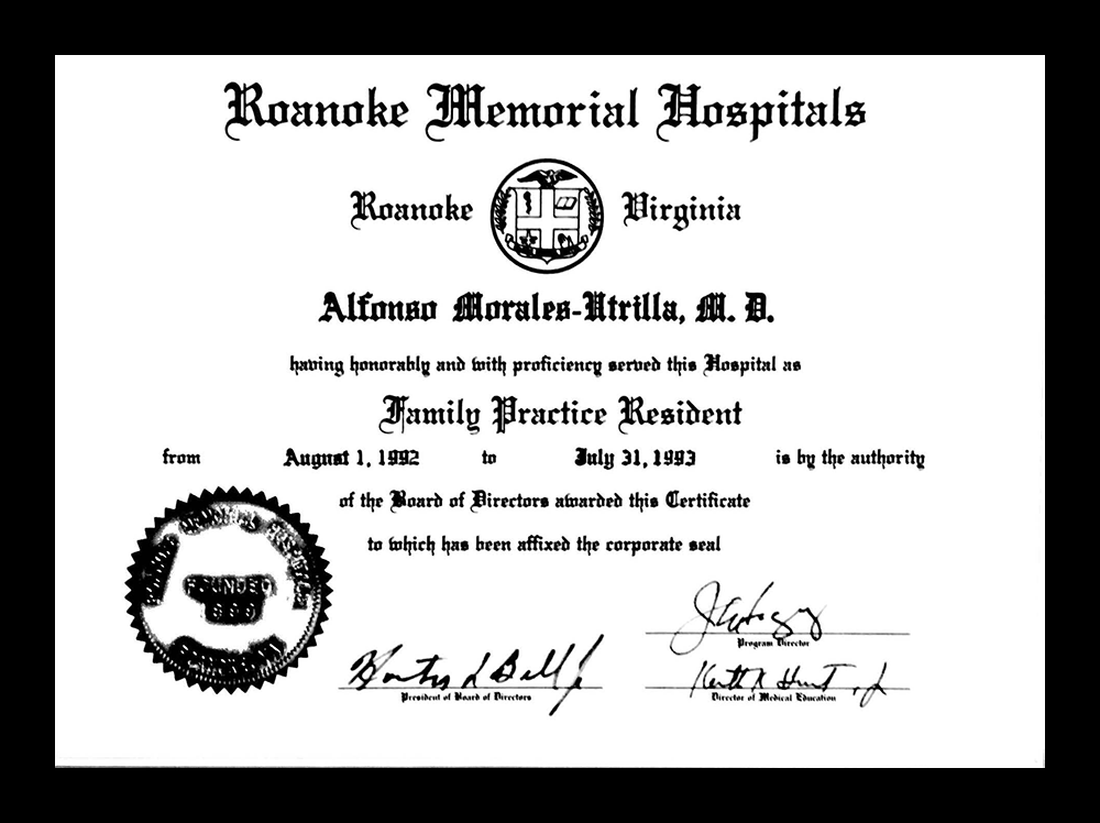Dr. Alfonso Morales Credential 3